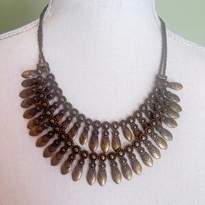 Antique Gold Tone Metal Statement Necklace NWOT